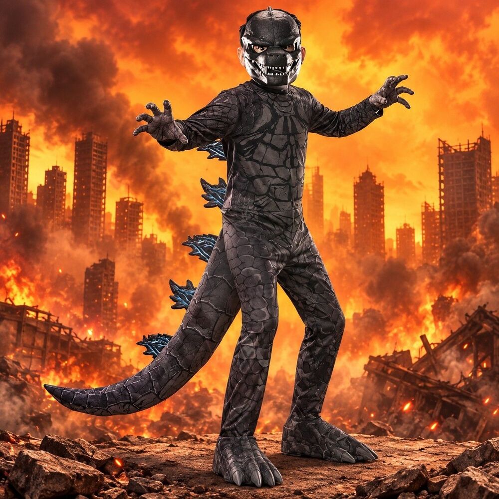 Rubie’s Godzilla vs Kong Kids L 12-14 Deluxe Halloween Costume New Monster C47